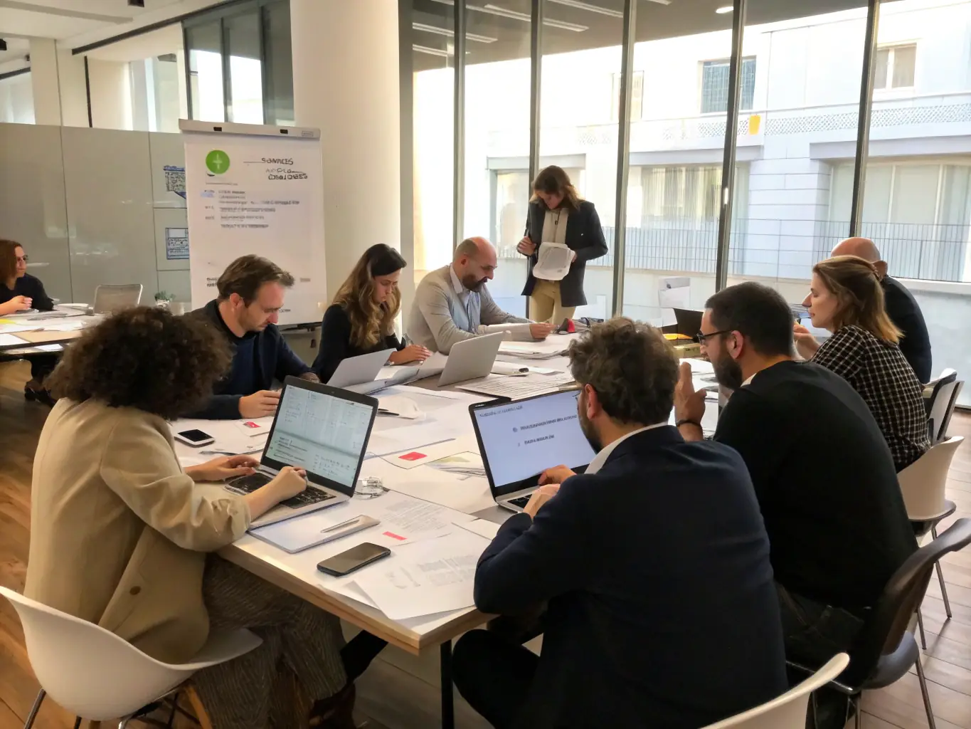 A group of diverse financial professionals are attending a finance conference, actively participating in a workshop session. The atmosphere is engaging and collaborative, with a focus on learning and networking.
